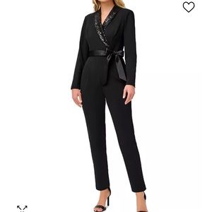 Petite Sequined Tuxedo Jumpsuit